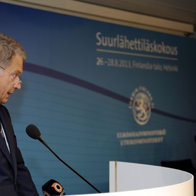 Presidentti Sauli Niinistö puhui suurlähettiläspäivillä Finlandia-talossa Helsingissä 27. elokuuta.