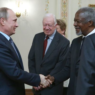 Vladimir Putin, Jimmy Carter, Kofi Annan ja Martti Ahtisaari.
