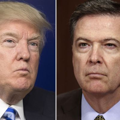 Rinnakkaiset kuvat Trumpista ja Comeysta. Miehillä on kasvoillaan yrmeät ilmeet.