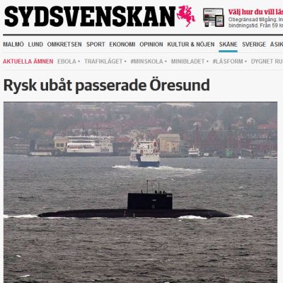 Sydsvenskanin nettsisivu jossa sukellusvene