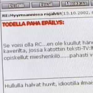 Kuvakaappaus netin keskustelupalstalta uutisissa 13.10.2002