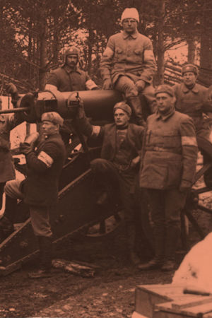 Valkoisten raskasta tykistöä Leinikylässä keväällä 1918.
