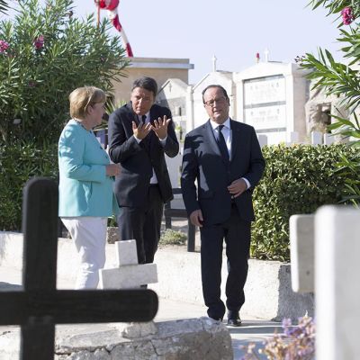 Angela Merkel, Matteo Renzi ja Francois Hollande.