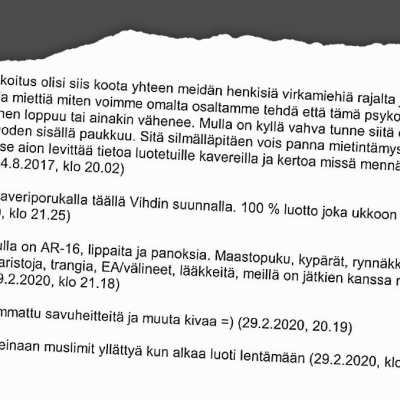 Leike syyttäjän päätöksestä jossa on poliisien välistä tekstiviestikeskustelua. Viesteissä haaveillaan väkivallasta.