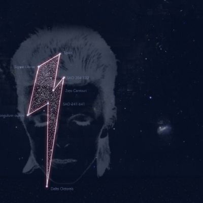 David Bowien kunniaksi rekisteröity tähtikuvio on salamanmuotoinen. Kuvakaappaus Stardust for Bowie -internetsivuilta.