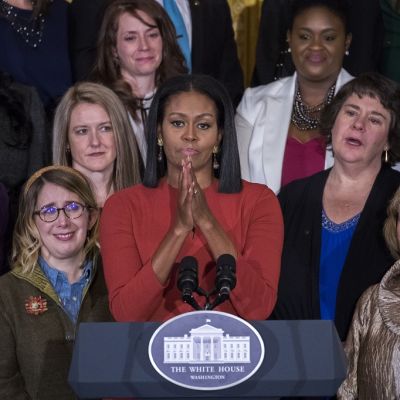 Yhdysvaltain ensimmäinen nainen Michelle Obama piti jäähyväispuheensa Valkoisessa talossa 6. tammikuu 2017.