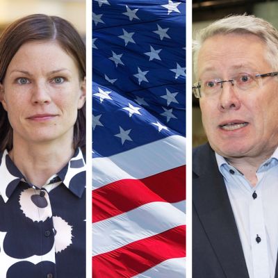 OP-ryhmän pääekonomisti Reijo Heiskanen, EVA:n ekonomisti Sanna Kurronen, Keskuskauppakamarin kansainvälisten asioiden johtaja Timo Vuori ja Suomen amerikkalaisen kauppakamarin Amcham Finlandin toimitusjohtaja Alexandra Pasternak-Jackson