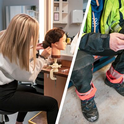 Ammattikoululaisia töissään.