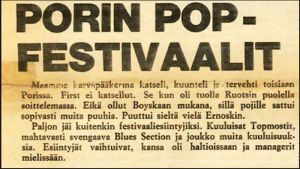 Porin popfestivaalia käsittelevä otsikko ja ingressi Stump-lehdessä 1967.
