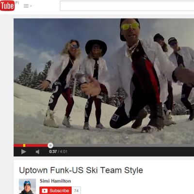 Kuvakaappaus Yhdysvaltojen hiihtojoukkueen You Tube -videosta.