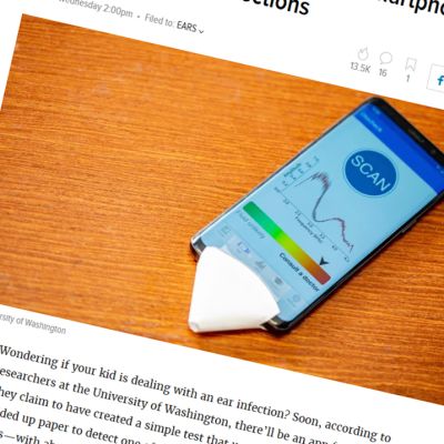 Korvatulehduksia skannaava app -sovellus älypuhelimessa.