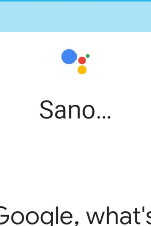 Laite opetetaan tunnistamaan äänesi näyttökuva Google Puhe -tunnistuksesta. "Opeta laite tunnistamaan äänesi"