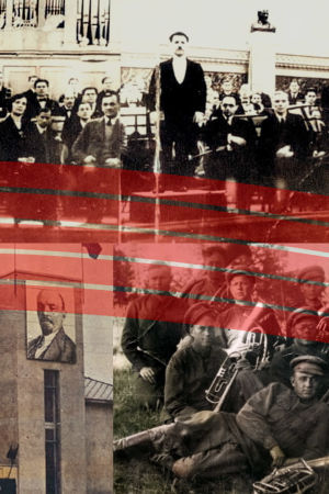 Kuvakollaashissa Petroskoin sinfoniaorkesteri vuonna 1937, Valistustalo ja Tseljabinskin vankileirin puhallinyhtye.
