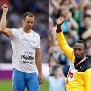 Bildkollage med Mo Farah, Tero Pitkämäki och Usain Bolt i VM 2017.