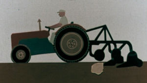 piirros traktorista pellolla