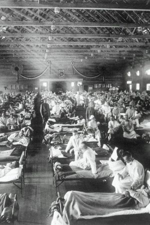 Ett miltärsjukhus i New Orleans, Louisiana, i oktober 1919 under spanska sjukan-epidemin. Ett miltärsjukhus i New Orleans, Louisiana, i oktober år 1919 under epidemin av Spanska sjukan.