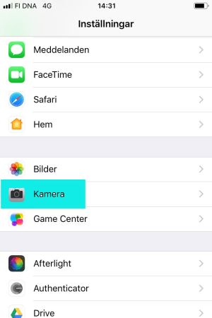 I många iPhone-telefoner gör du kamera-inställningarna utanför själva kamera-applikationen Skärmdump från en iPhone.