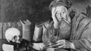 Pyhä Hieronymus, kääntäjien suojeluspyhimys, Jan Gossaertin maalauksessa. Pyhä Hieronymys, kääntäjien suojeluspyhimys. Öljymaalaus. Tekijä: Jan Gossaert (Mabuse).