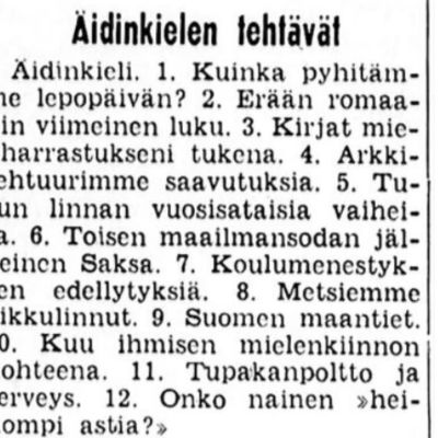 Ylioppilaskirjoitusten äidinkielen tehtävät 1964
