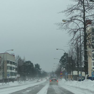 Pieksämäen keskustaa talvella.