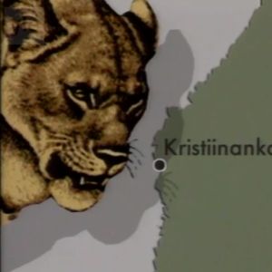 Suomen kartta ja vasemmalla leijonan kuva.