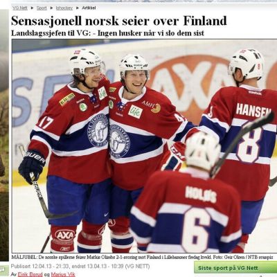 Kuvakaappaus norjalaisen Verdens Gang -lehden kotisivulta.