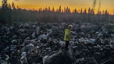 Brandman övervakar skogsbrand.