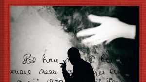 Detalj hämtad från pärmen till Jan Holmbergs bok "Författaren Ingmar Bergman". Pärmen till Jan Holmbergs bok om Ingmar Bergmans författarskap.