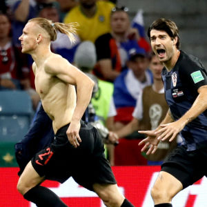 Domagoj Vida och Kroatien firar mål.