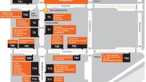 Bussarnas hållplatser koncentreras till korsningen av Auragatan och Slottsgatan. Karta över busshållplatserna vid Slottsgatan och Auragatan.