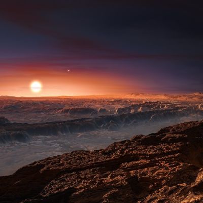 Illustration på planet nära stjärnan Proxima Centauri.