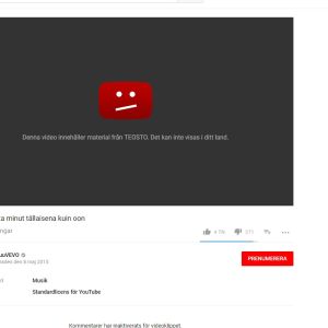 Musikvideor är blockerade på Youtube för användare i Finland