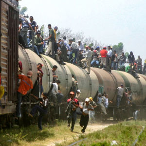 Laittomat siirtolaiset tulevat Meksikosta Yhdysvaltoihin junan vaunun päällä
