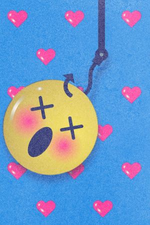 Emoji roikkumassa ongenkoukusta, grafiikka
