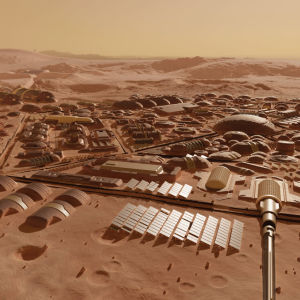 Hahmotelma mahdollisesta kaupungista Marsissa.