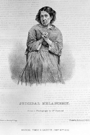 Miesmelankolikko on nero, naismelankolikko on hullu. Melankolikon kuva 1856-vuodelta
