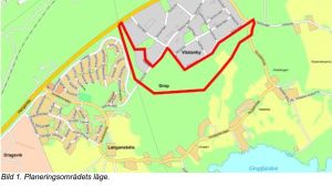 Den planerade industritomten i Horsbäck. En karta som visar var Horsbäck-Torpet industriområde ska ligga i Raseborg.