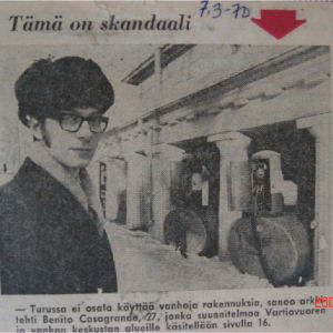 Benito Casagrande vuonna 1970 nuorena arkkitehtinä lehtijutussa.