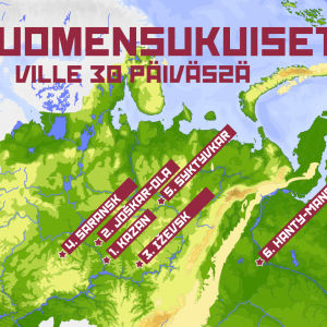 Suomensukuiset 30 päivässä -ohjelman reittikartta
