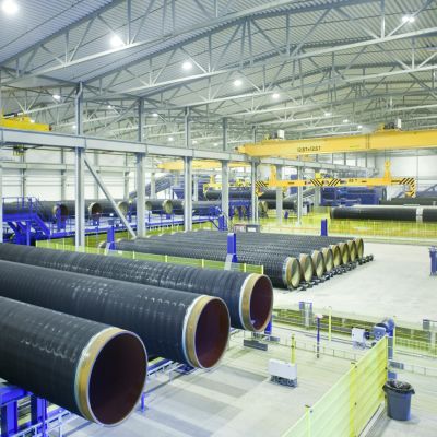 Gasrör vid Eupecs fabrik i Kotka avsedda för Nord Stream