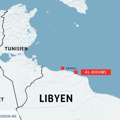 En karta var man ser var Tripoli och Al-Khums ligger.