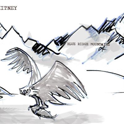 Illustration där en örn har fångat lax och berg i bakgrunden