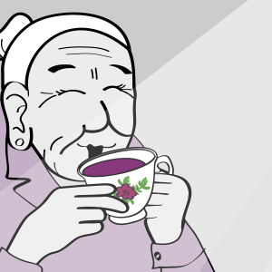 Mummo juo viiniä kahvikupista