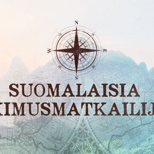 Suomalaisia Tutkimusmatkailijoita tekstinä, kuvituksena vanha kartta ja kompassiruusu