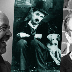 Kollaasissa Jouko Turkka, Charlie Chaplin ja Peter von Bagh,