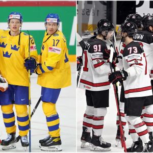 Sverige och Kanada firar sina segrar.