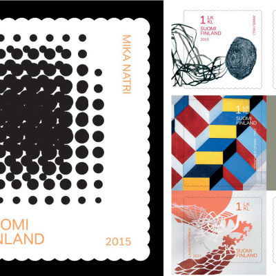 Mika Natris frimärkskonst på ett av sex nya konstfrimärken
