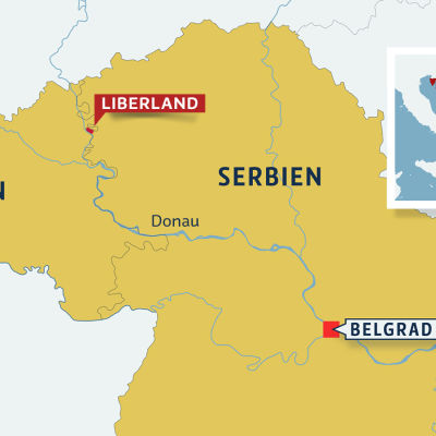 Karta över Liberland i gränstrakten mellan Serbien och Kroatien
