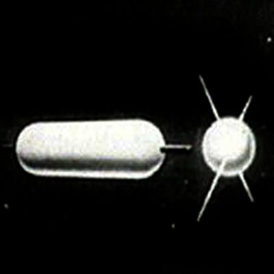Piirroskuva Sputnik-satelliitista (1957).