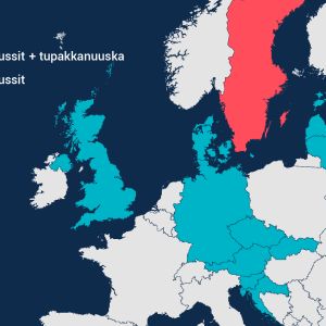 Karttagrafiikka nikotiinituotteiden myynnistä euroopassa